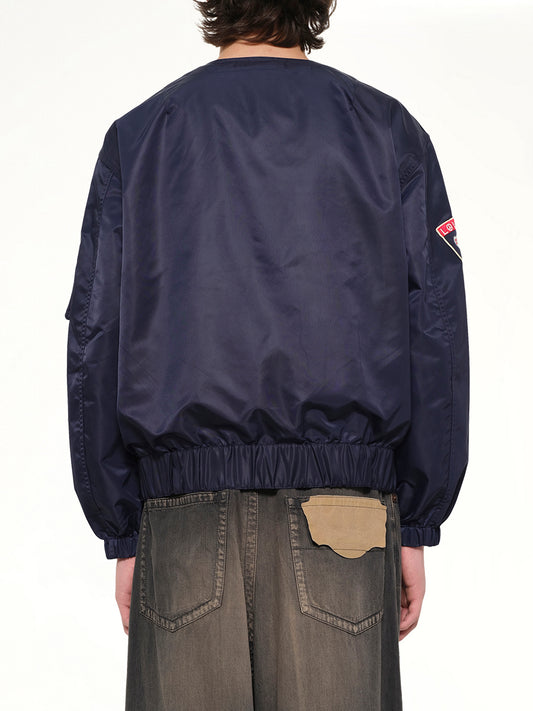 Kenzo Badges Collarless Bomber in Navy Blue