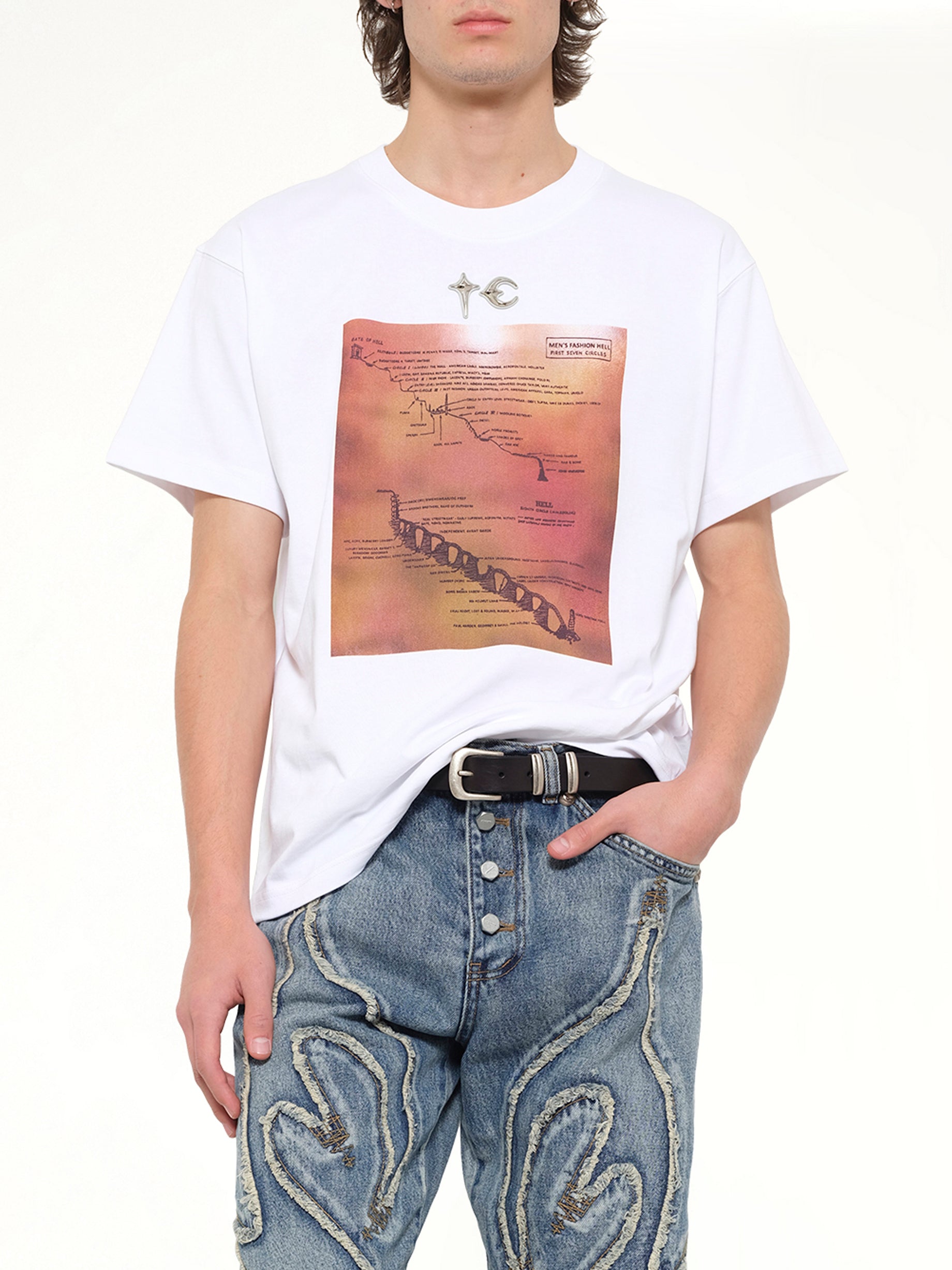 THUG CLUB Men's Fashion Hell T-Shirt in White Detail Shot from MARAIS