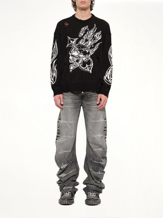 TC Chrome Skull Knit Sweater in Black