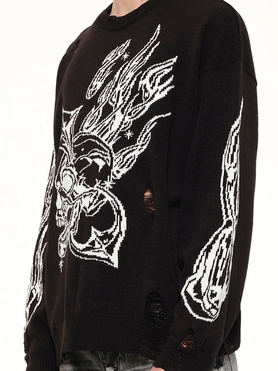 TC Chrome Skull Knit Sweater in Black