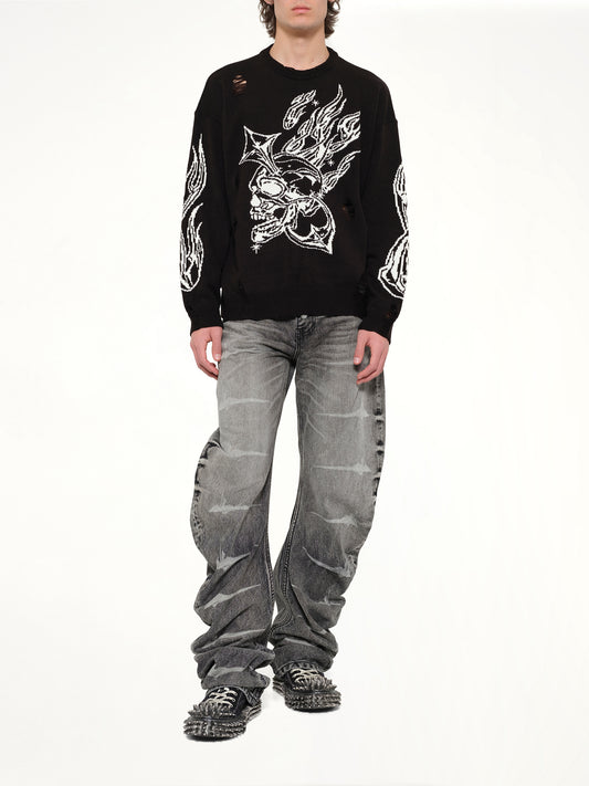 TC Chrome Skull Knit Sweater in Black