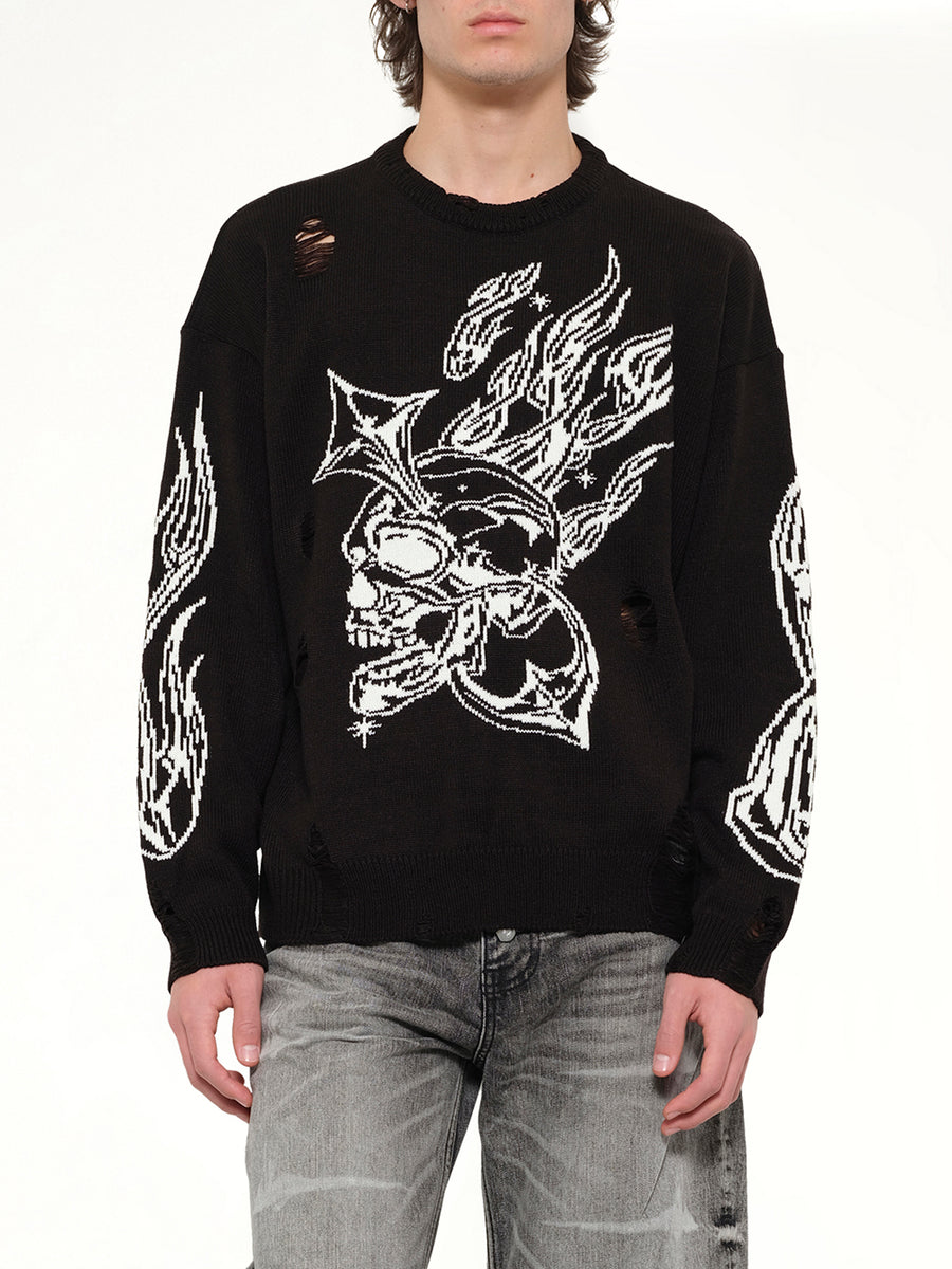 TC Chrome Skull Knit Sweater in Black