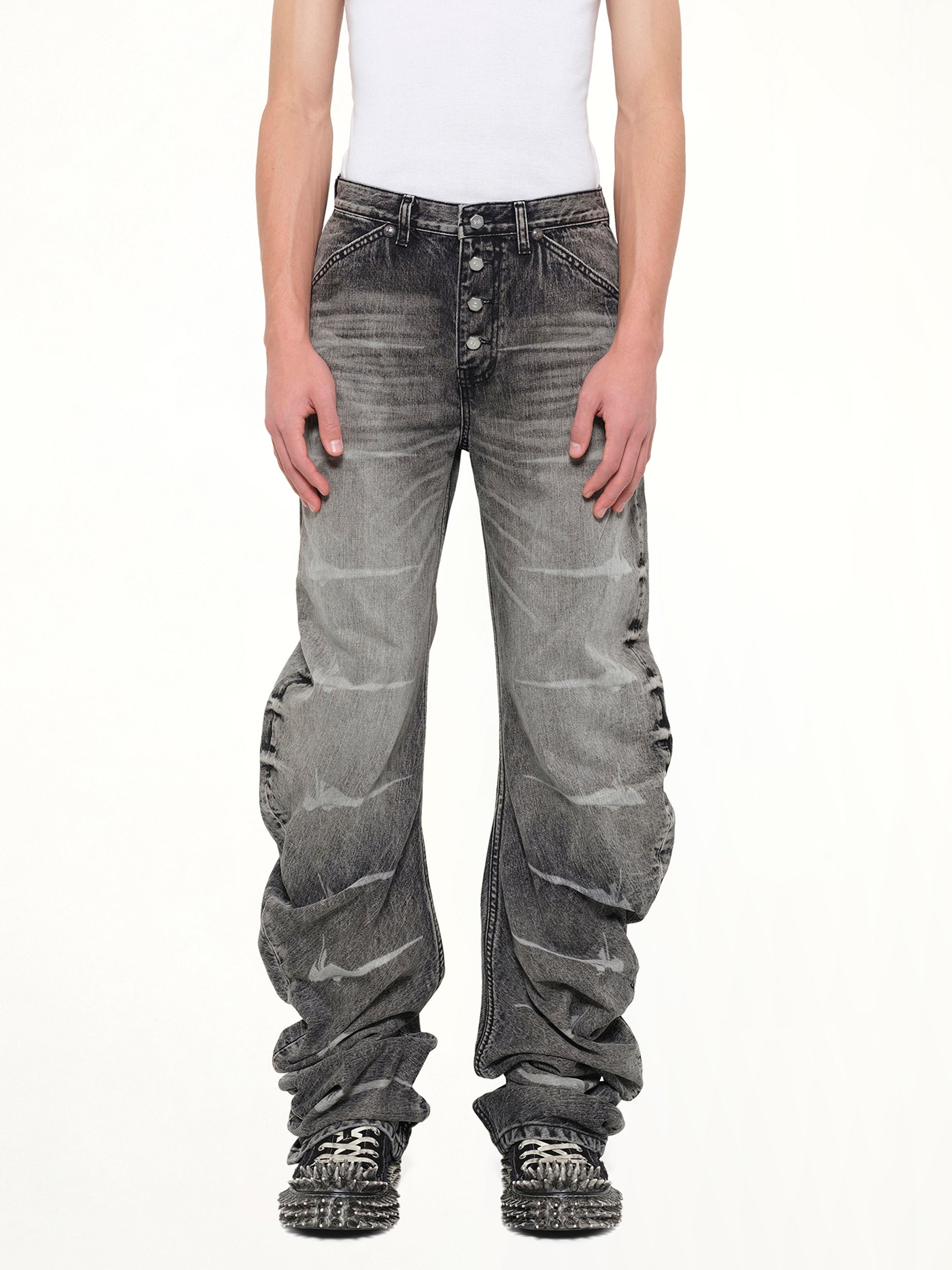 TC Laser Washed Parkour Denim Pants in Black