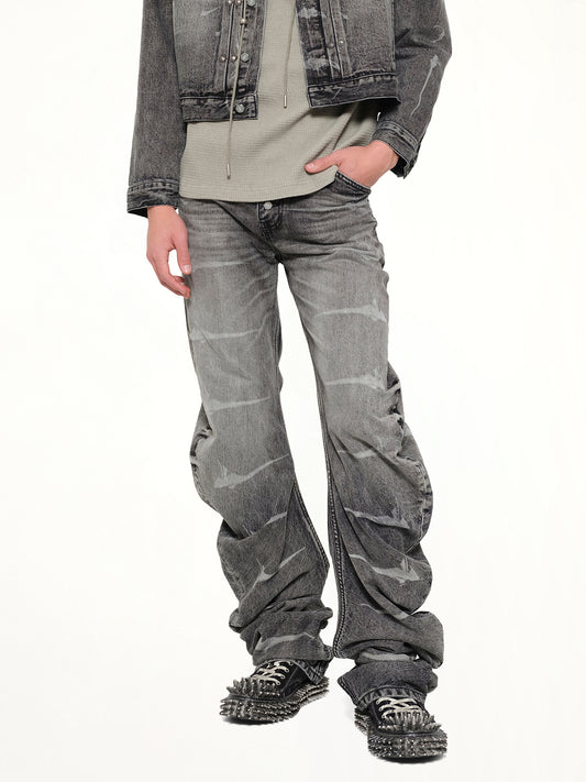 TC Laser Washed Parkour Denim Pants in Black