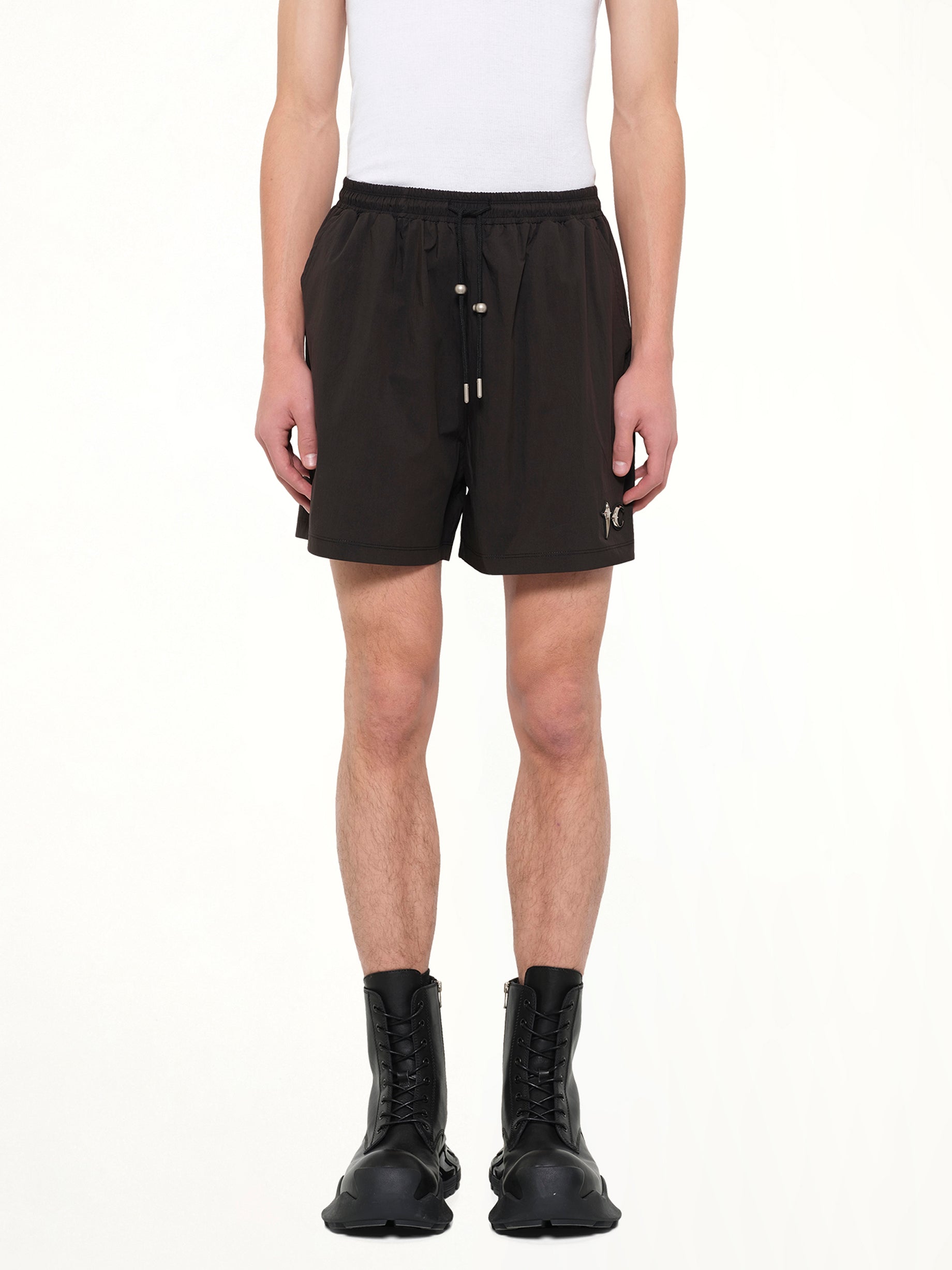 THUG CLUB TC Riding Skull Hybrid Shorts in Black Front View from MARAIS