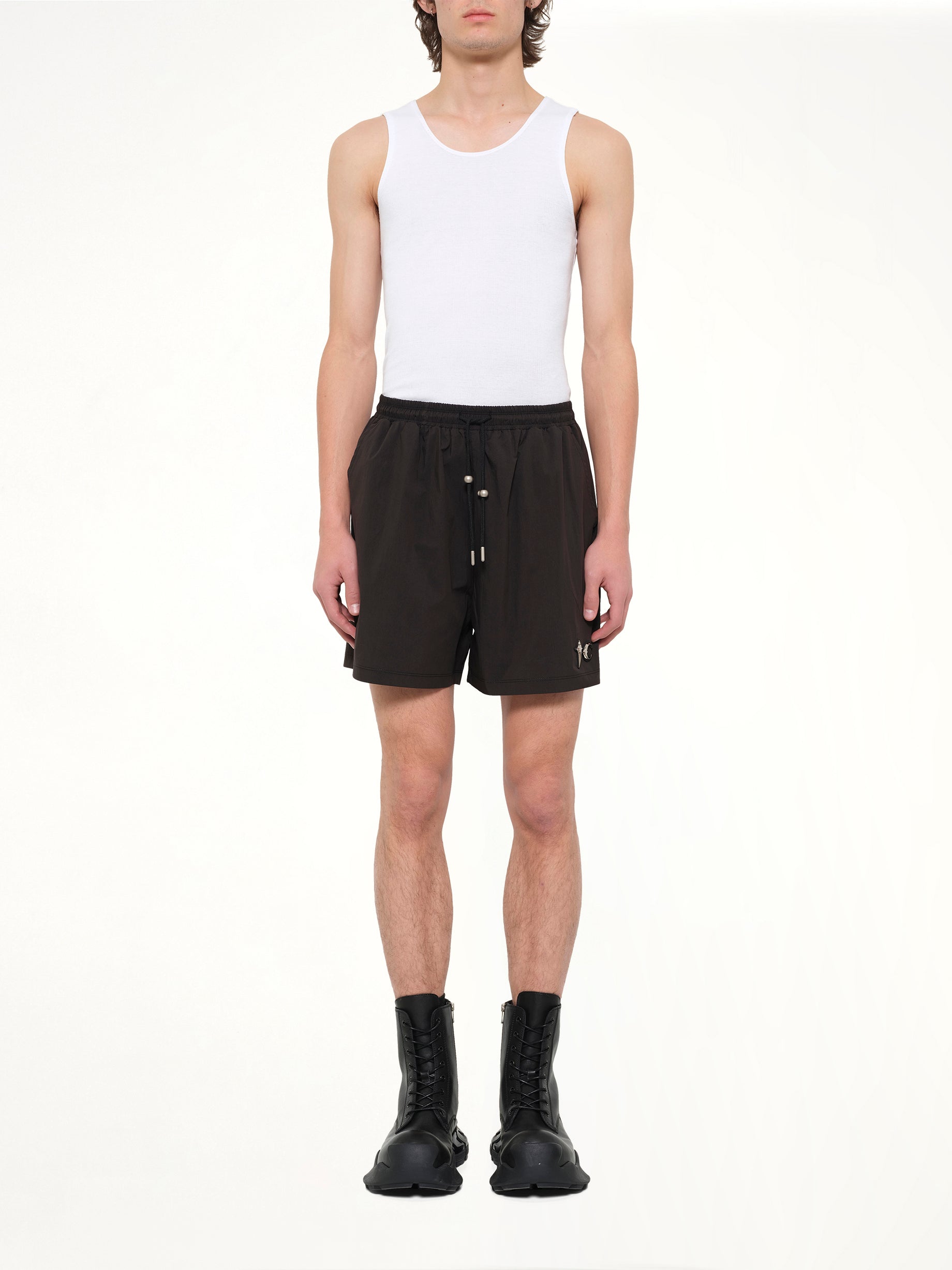 THUG CLUB TC Riding Skull Hybrid Shorts in Black Model View from MARAIS