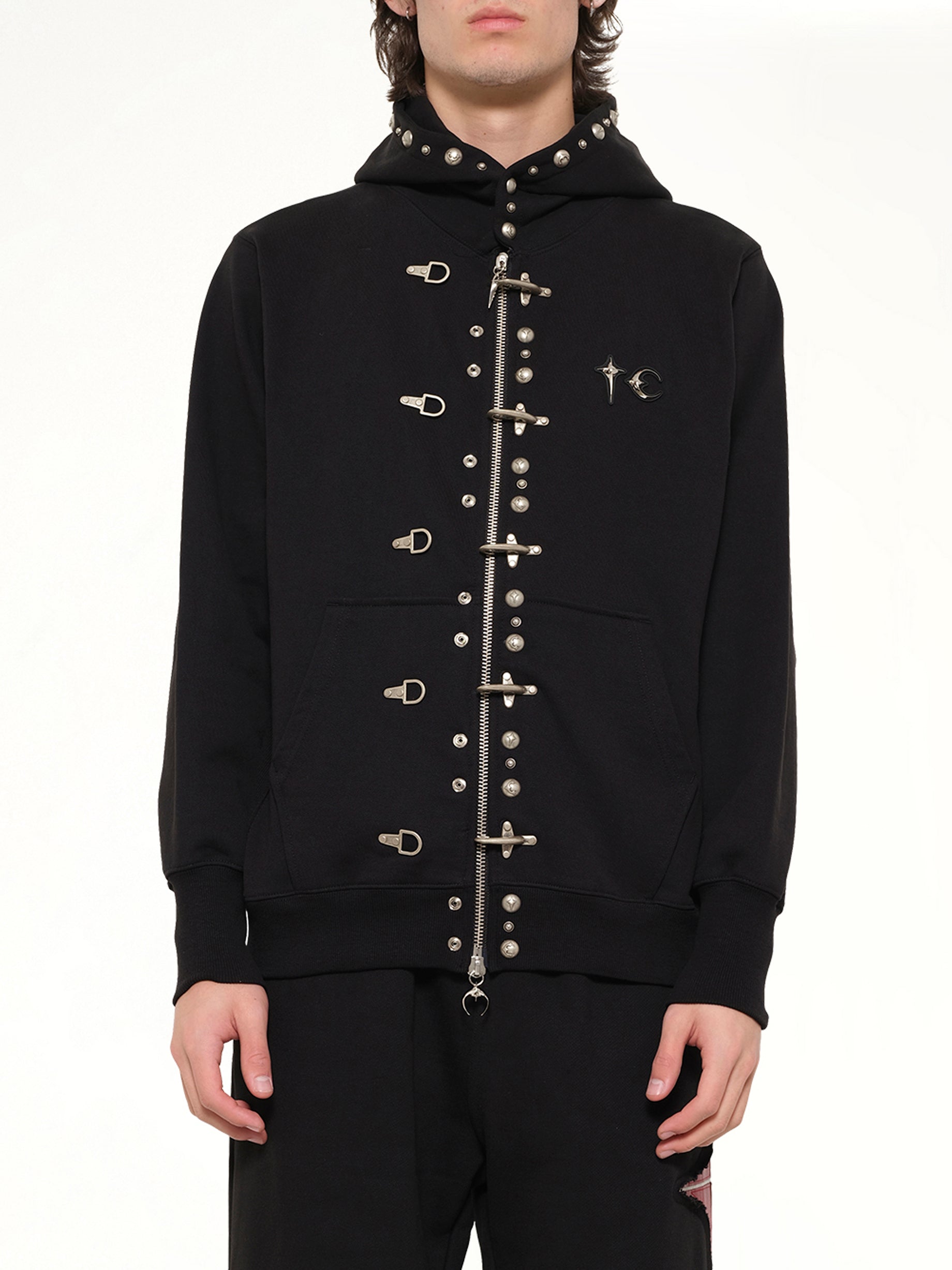 TC Studded Line Zip-Up Hoodie in Black