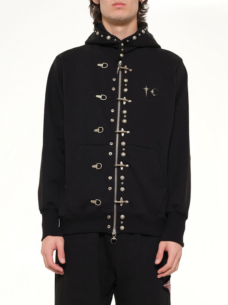 TC Studded Line Zip-Up Hoodie in Black