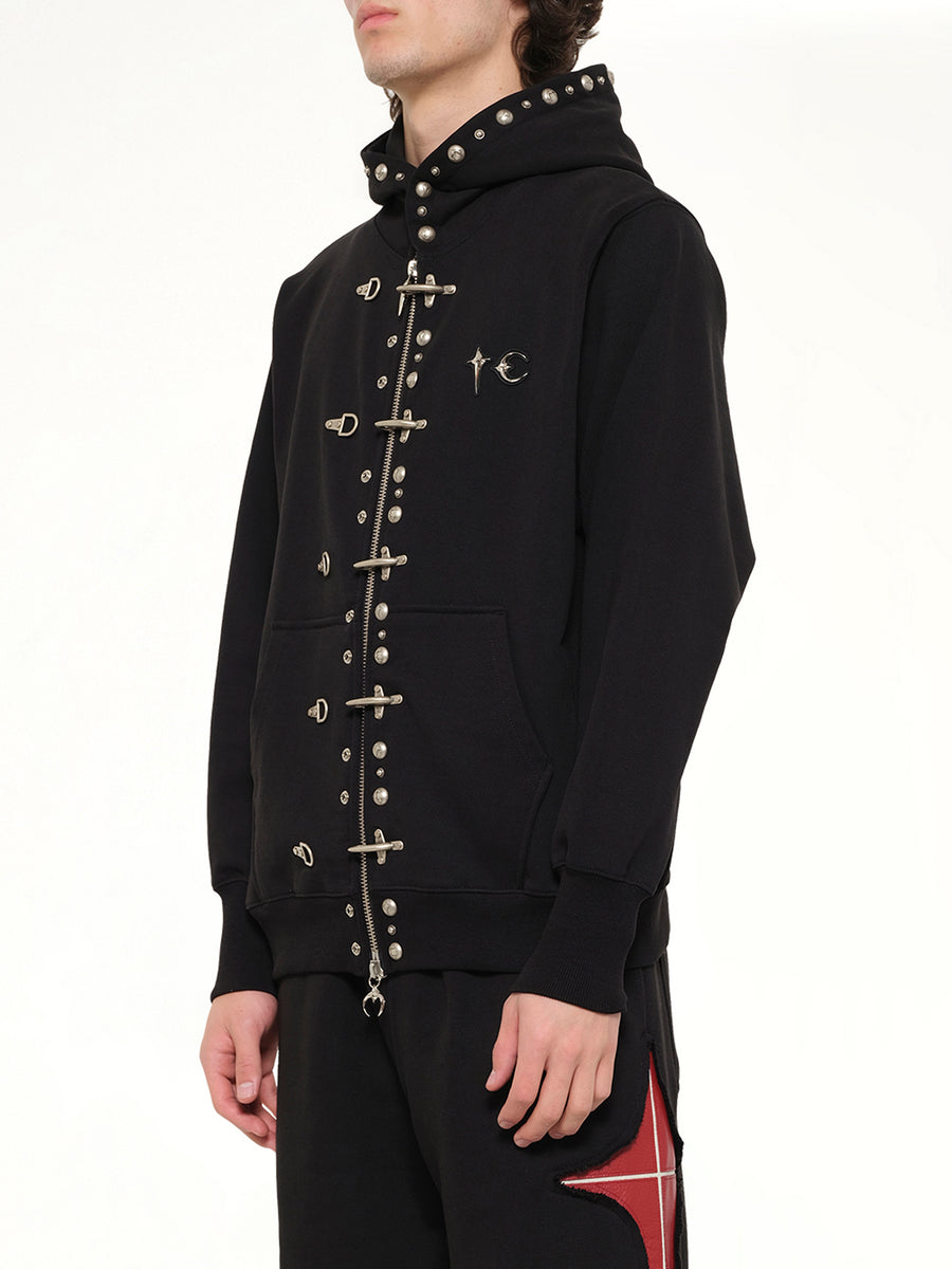 TC Studded Line Zip-Up Hoodie in Black