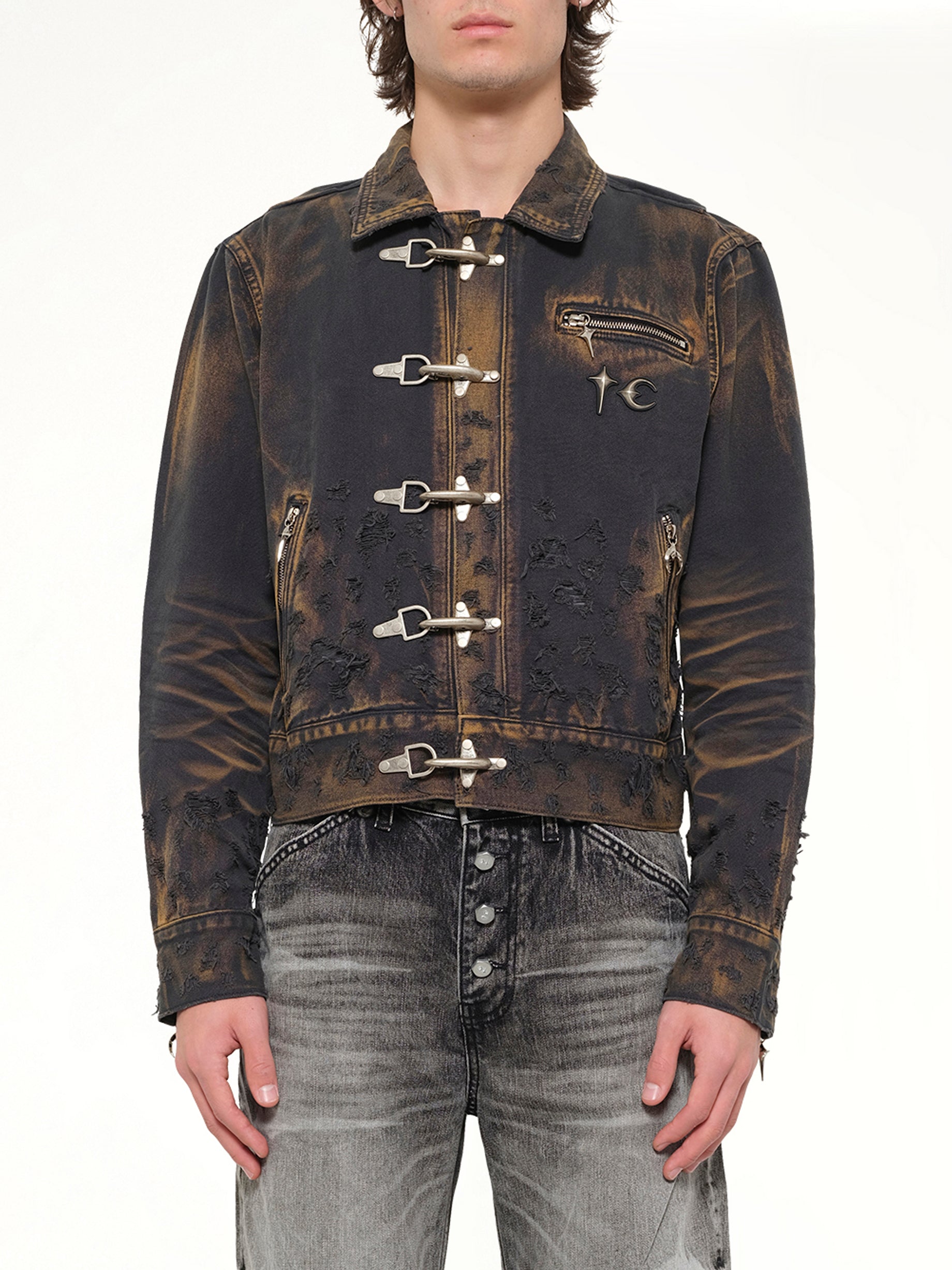 THUG CLUB TC Two Tone Washed Jacket in Rust Black Front View from MARAIS