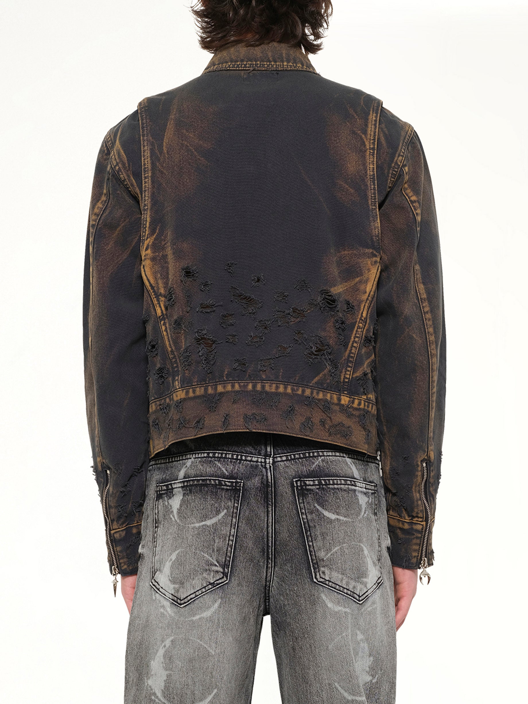 THUG CLUB TC Two Tone Washed Jacket in Rust Black Back View from MARAIS