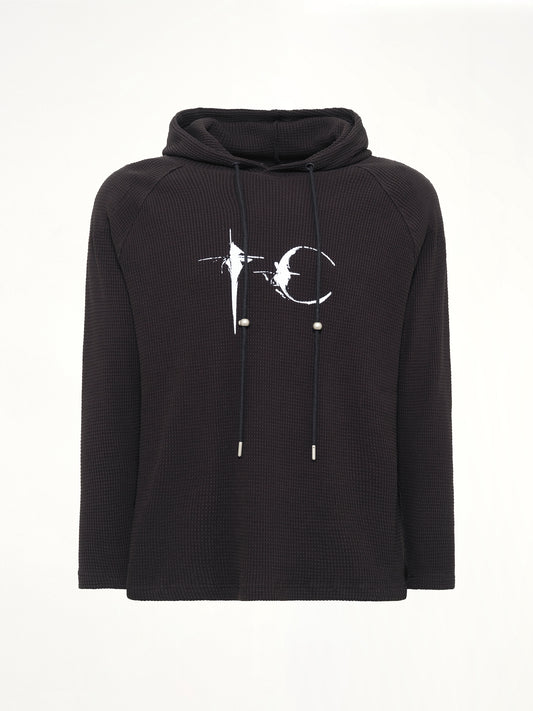 Bulk Shoulder Waffle Hoodie in Black