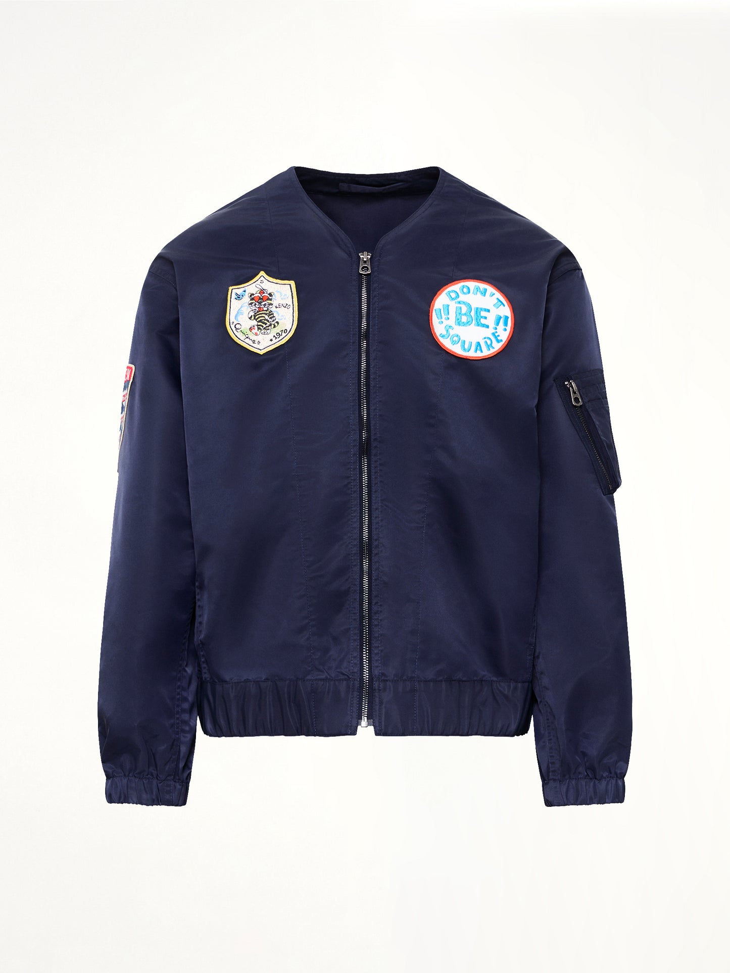 Kenzo Badges Collarless Bomber in Navy Blue