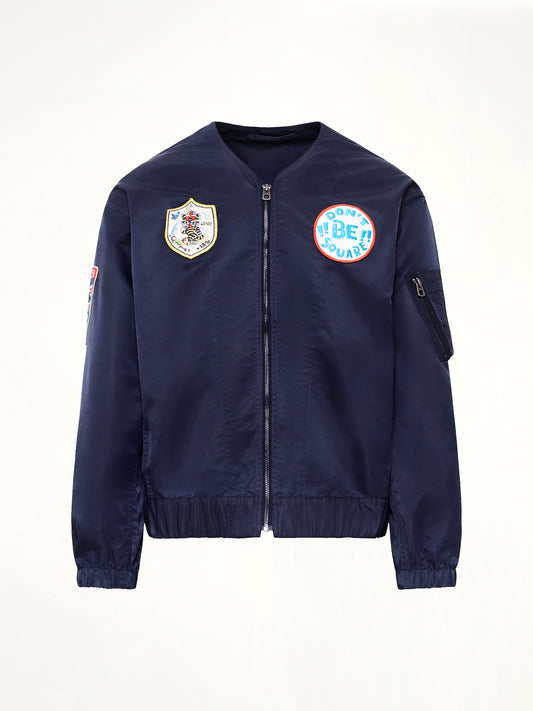 Kenzo Badges Collarless Bomber in Navy Blue