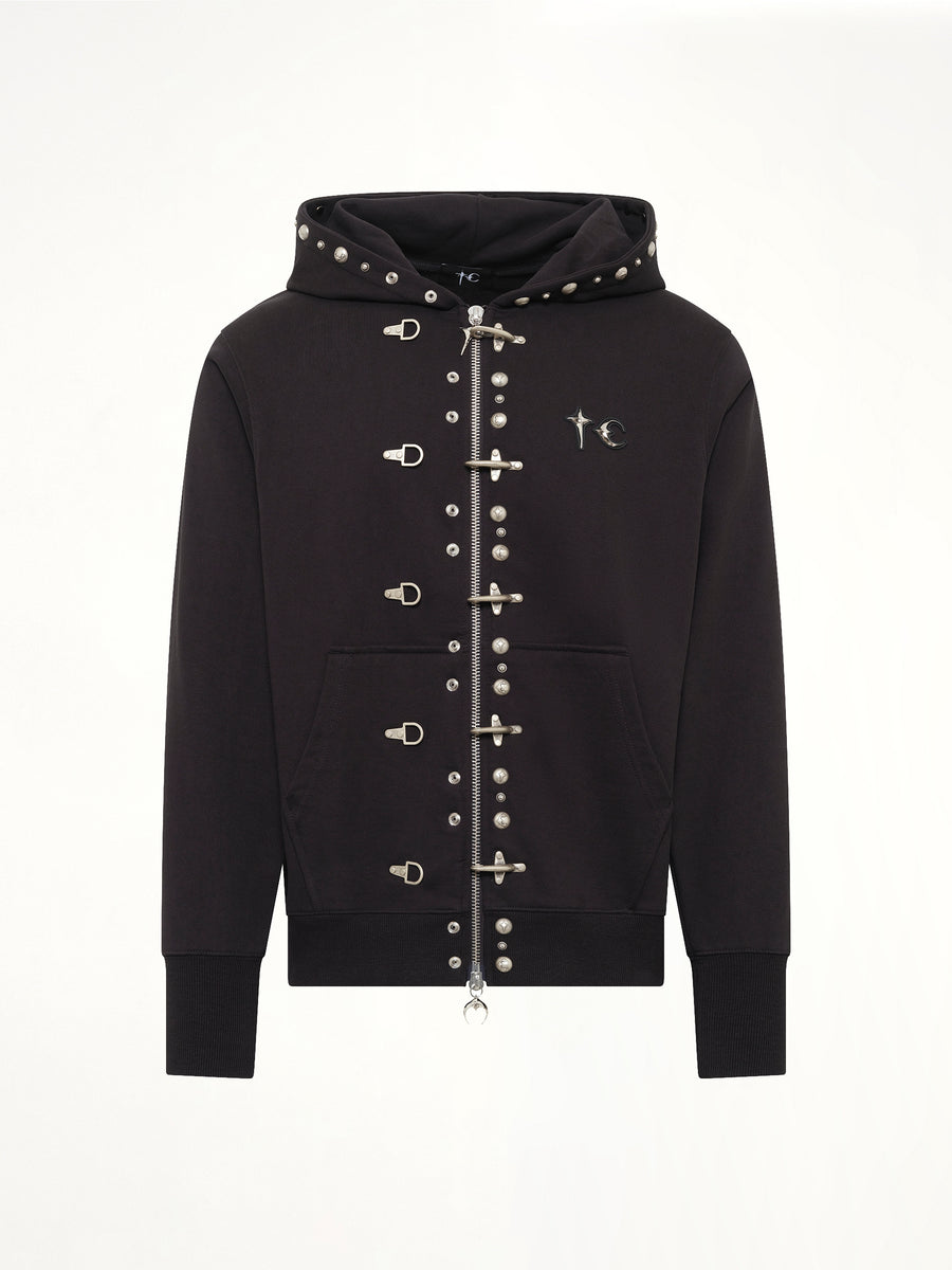 TC Studded Line Zip-Up Hoodie in Black