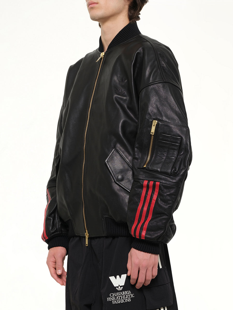 Adidas X Chavarria Leather Bomber Jacket in Black