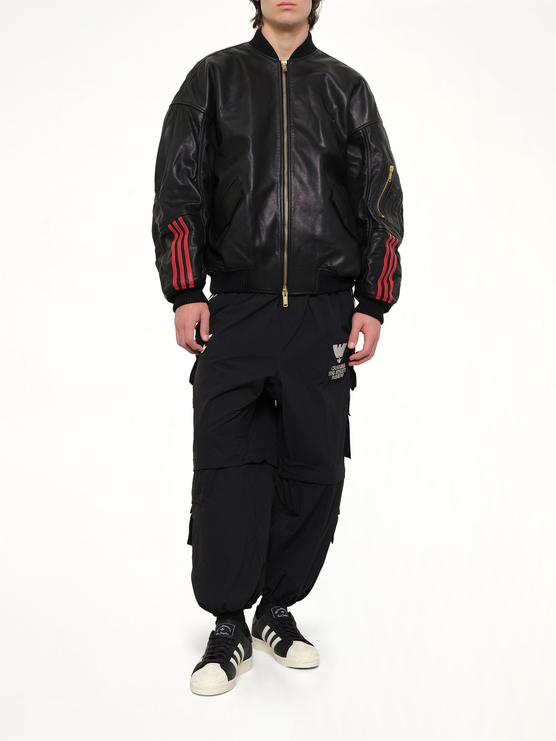 WILLY CHAVARRIA Adidas X Chavarria Leather Bomber Jacket in Black Full Reference from MARAIS