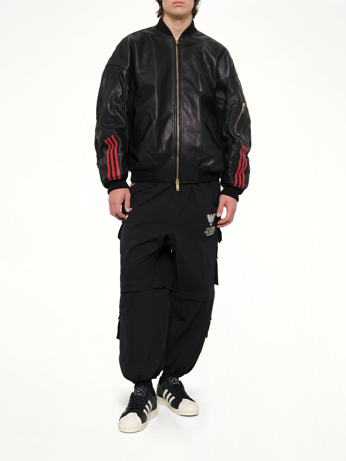 Adidas X Chavarria Leather Bomber Jacket in Black