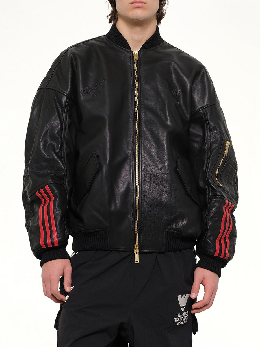 Adidas X Chavarria Leather Bomber Jacket in Black