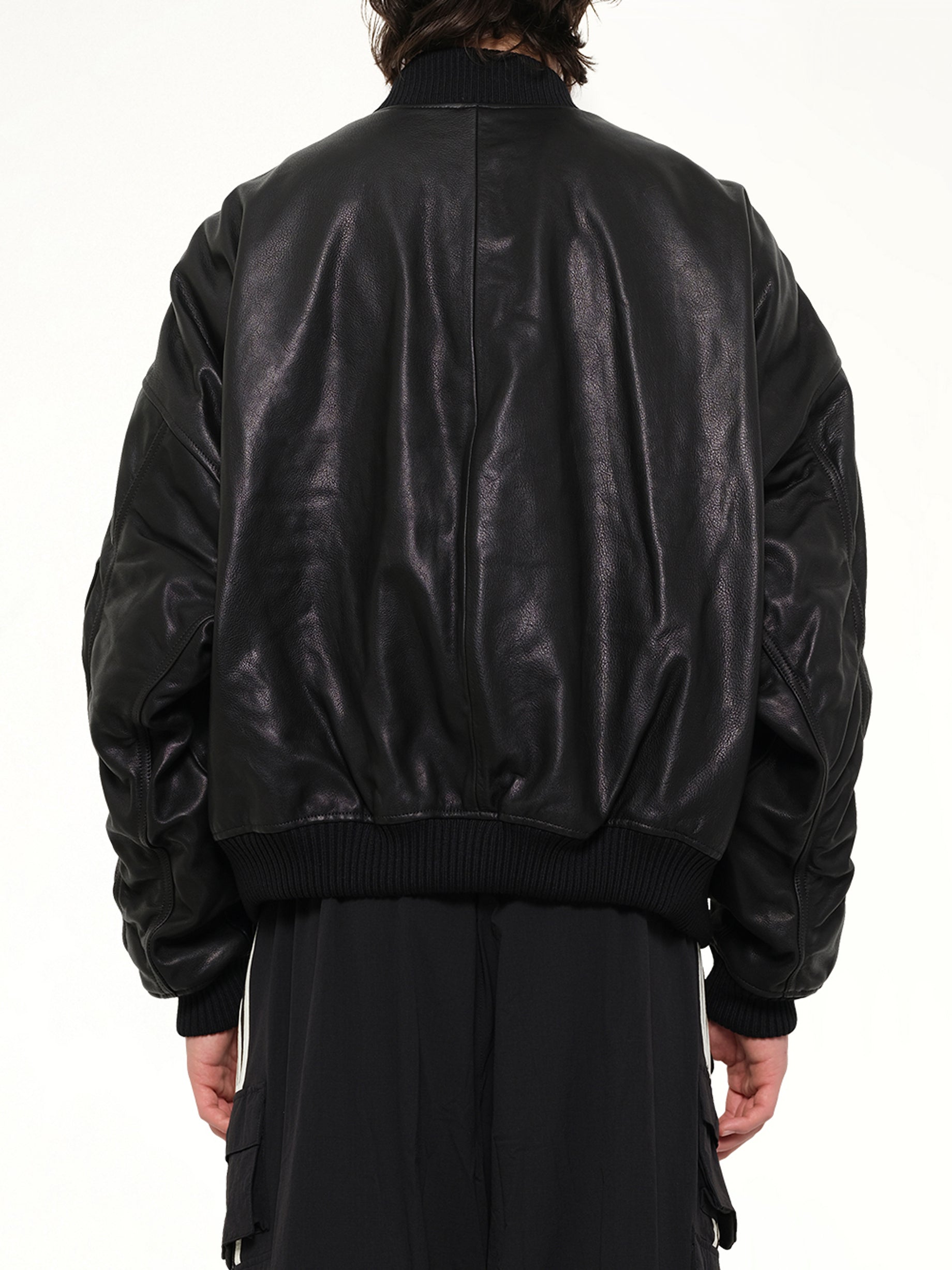 WILLY CHAVARRIA Adidas X Chavarria Leather Bomber Jacket in Black Back View from MARAIS