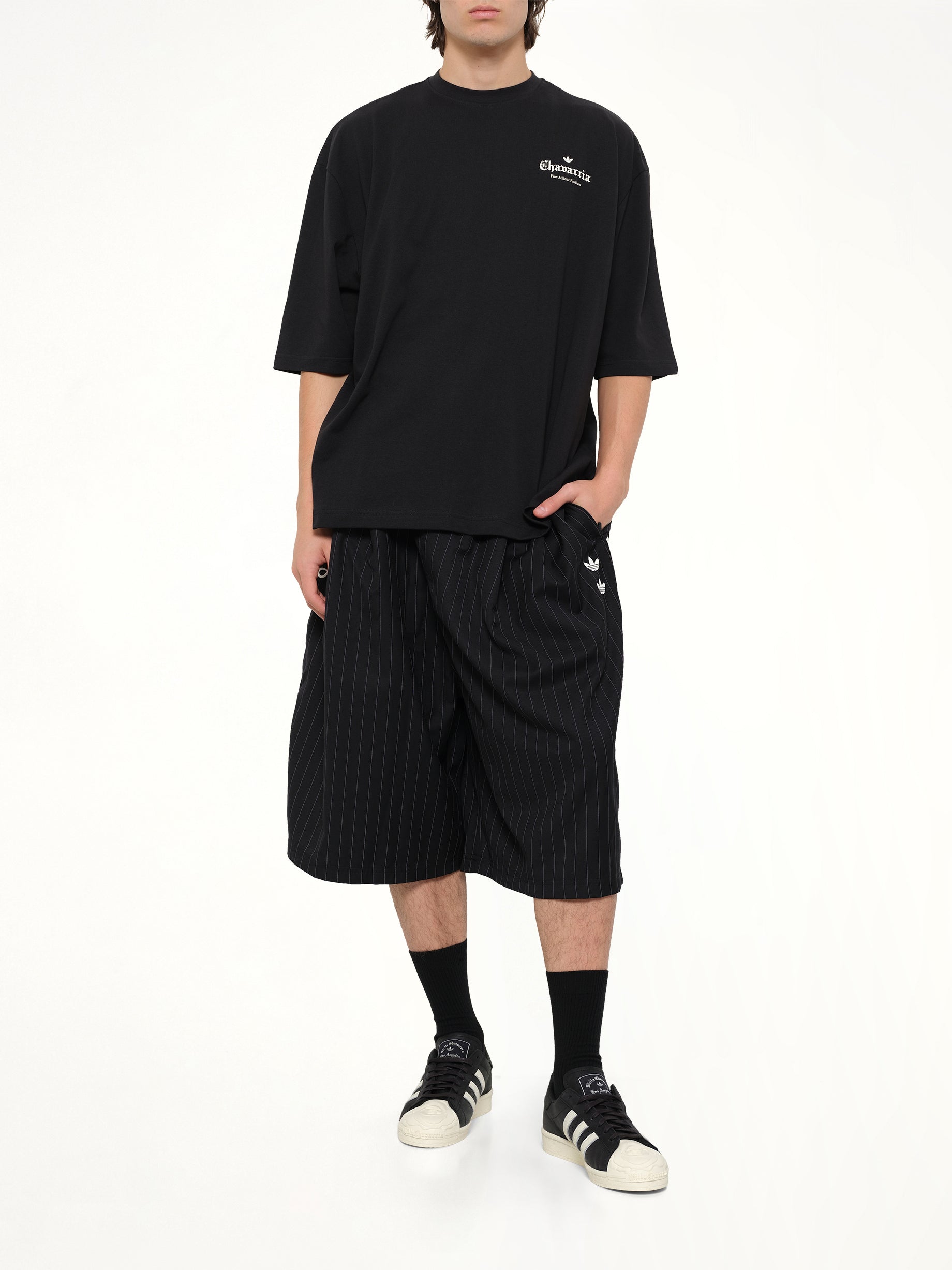WILLY CHAVARRIA , Adidas x Chavarria Pinstripe Short in Black/White Full Reference from MARAIS