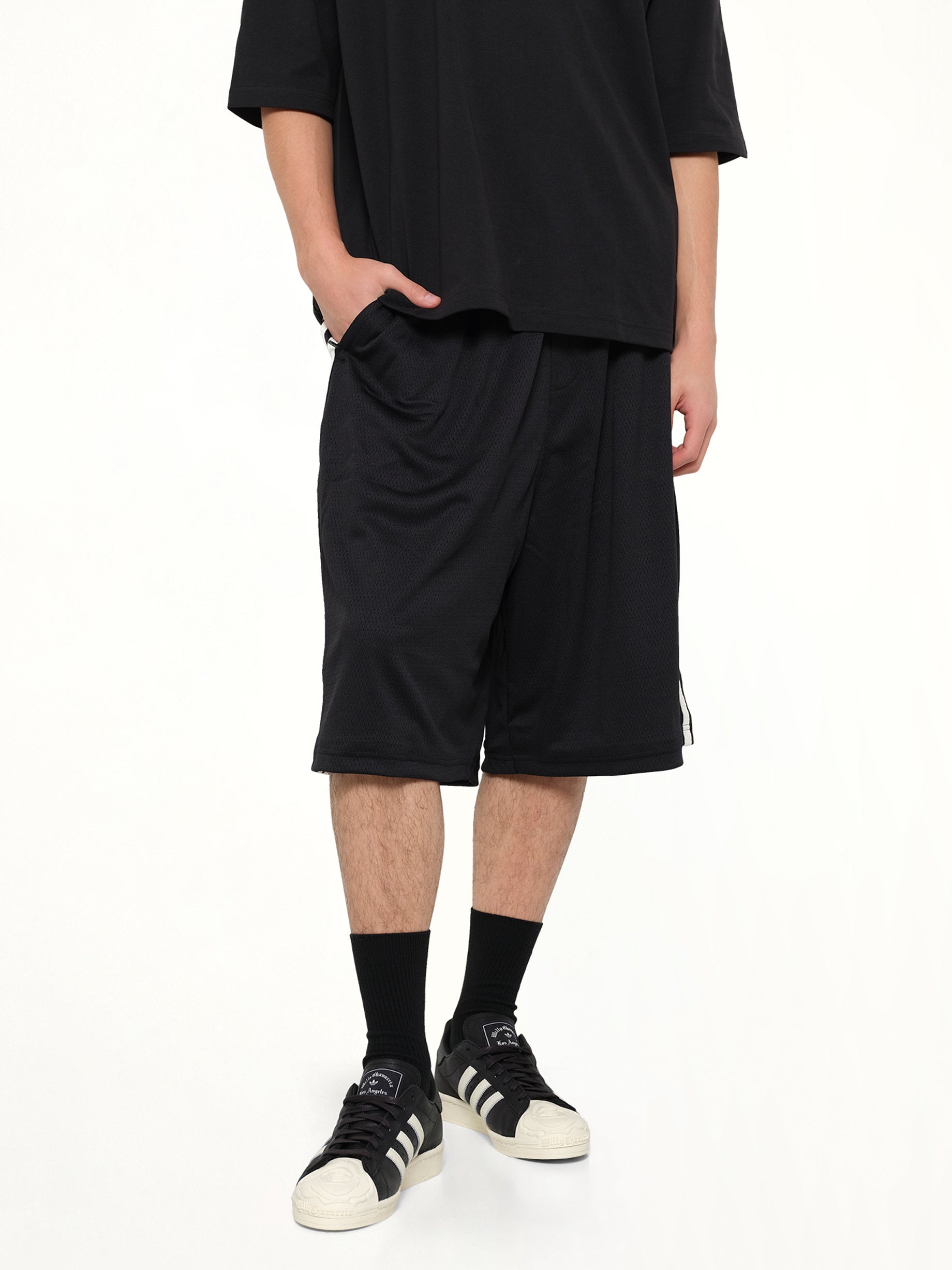 WILLY CHAVARRIA , Adidas x WC Mesh Shorts in Black Detail Shot from MARAIS