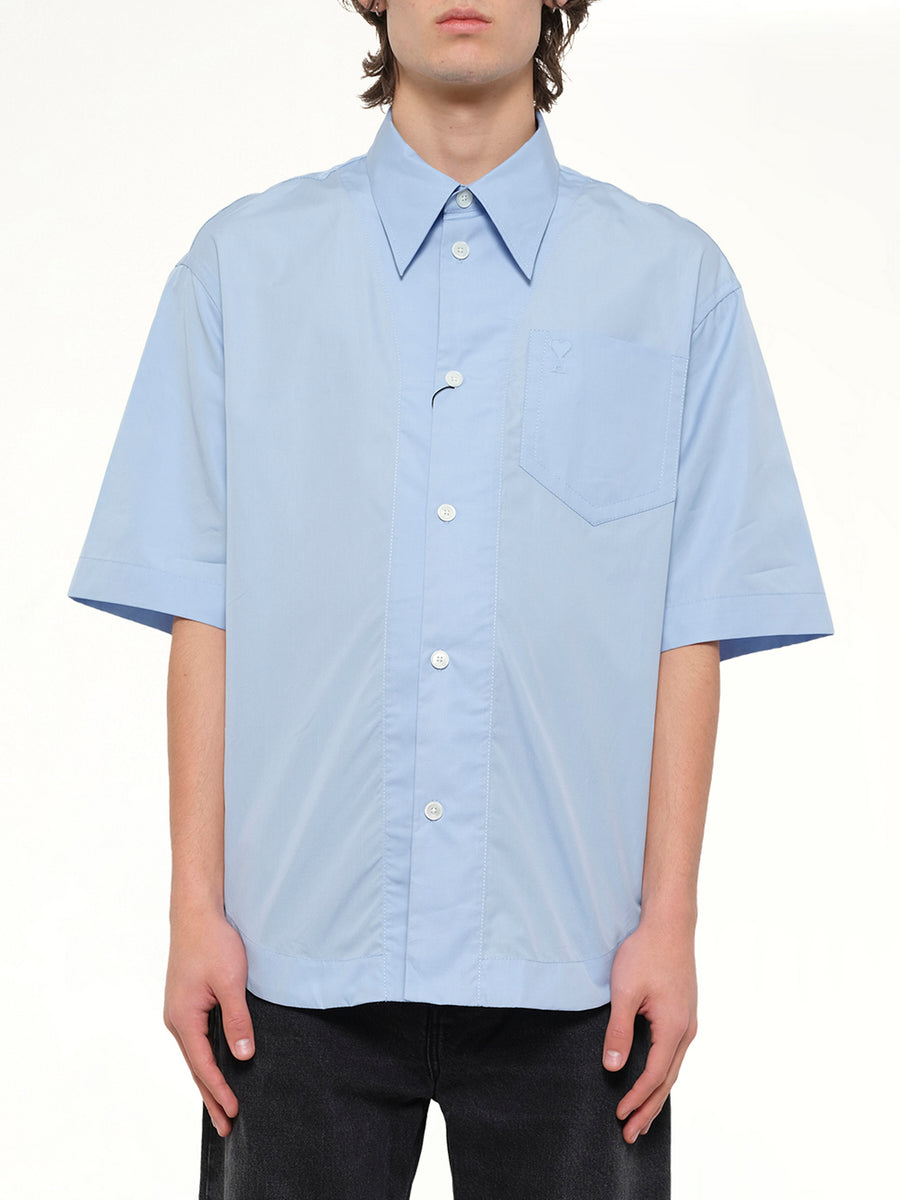 Camp Collar Short Sleeve Shirt in Blue