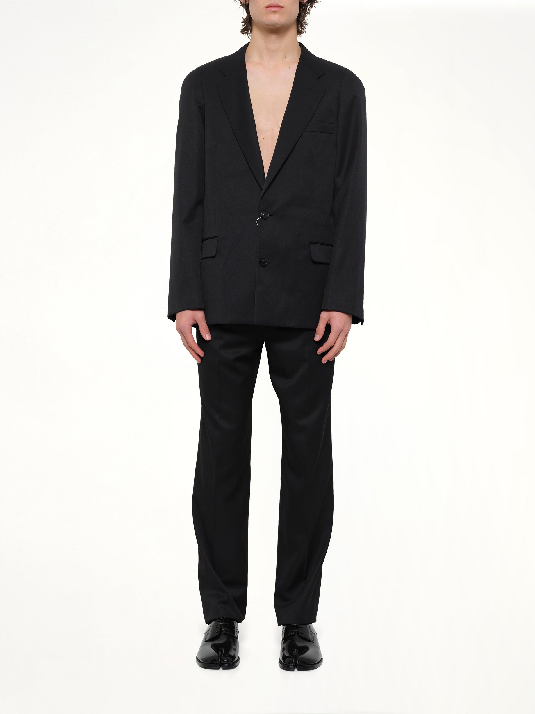 MAISON MARGIELA , 
, 
, Compact Light Wool Blazer in Black Model View from MARAIS
