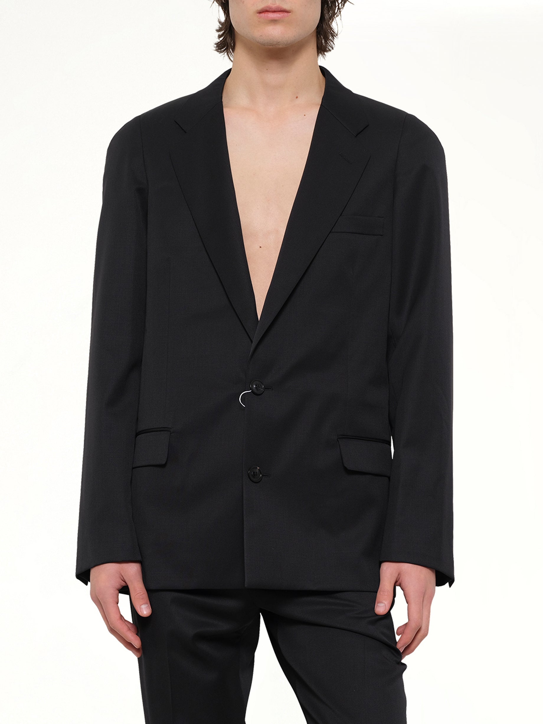 MAISON MARGIELA , 
, 
, Compact Light Wool Blazer in Black Detail Shot from MARAIS
