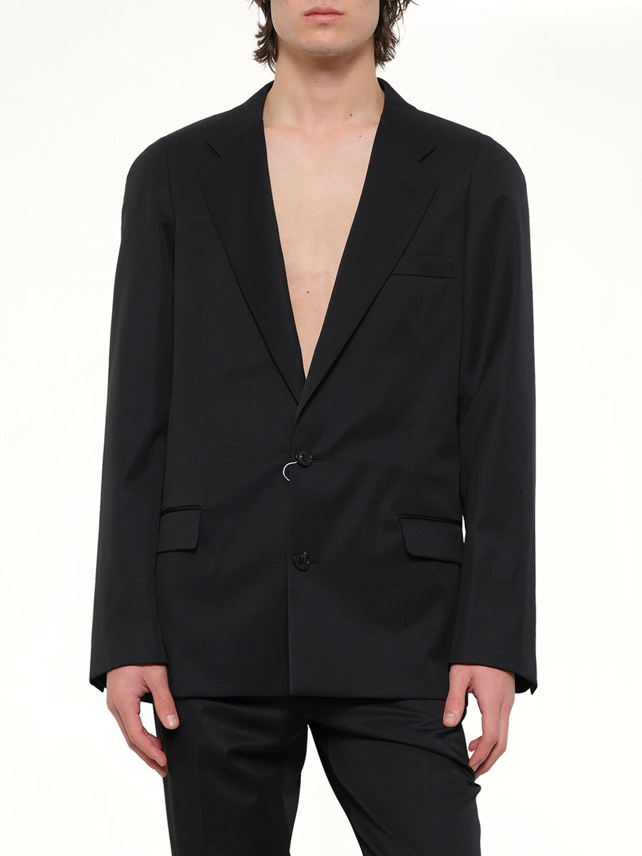 Compact Light Wool Blazer in Black