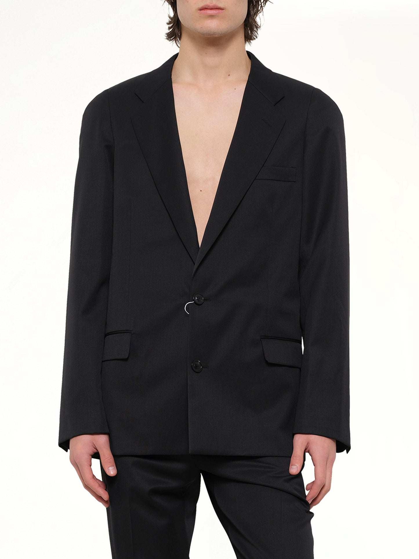 Compact Light Wool Blazer in Black