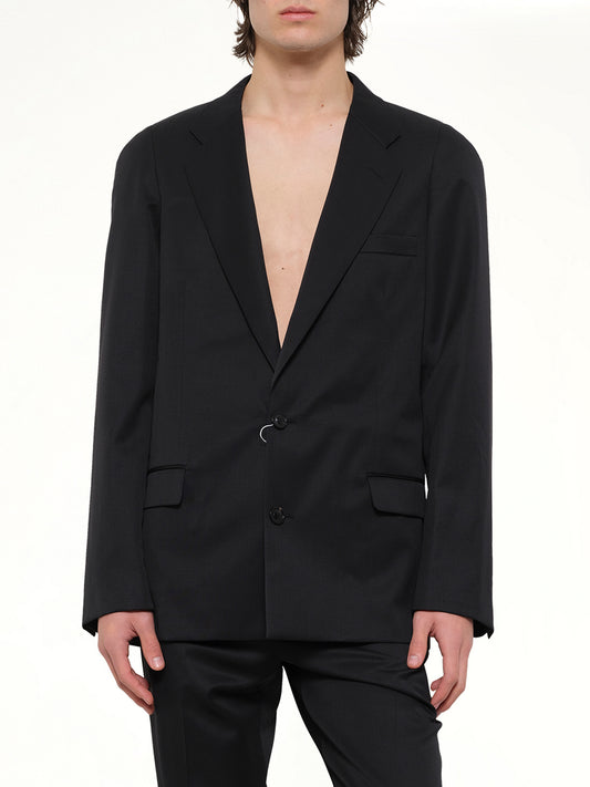 Compact Light Wool Blazer in Black