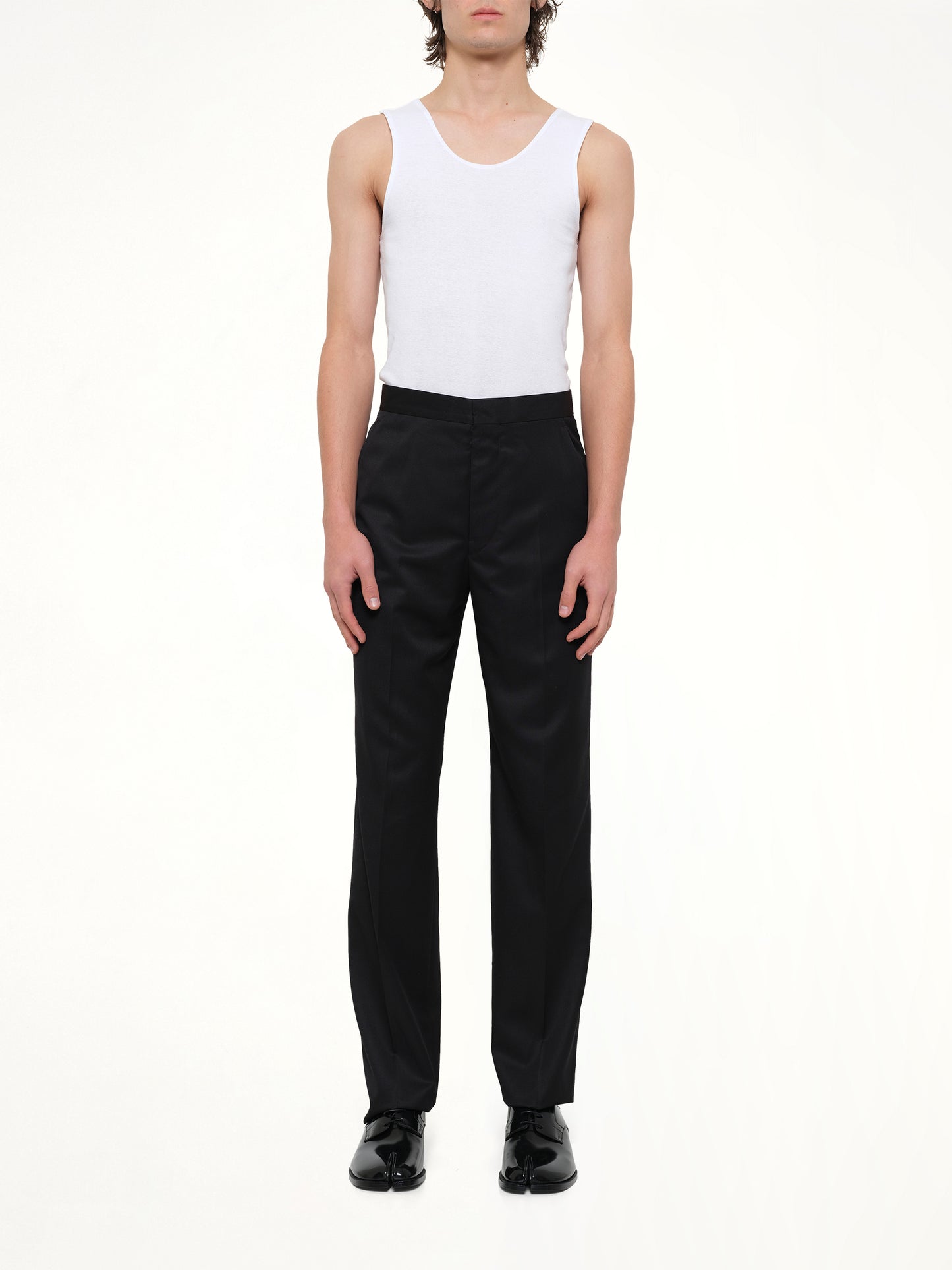 Compact Light Wool Suit Pants in Black