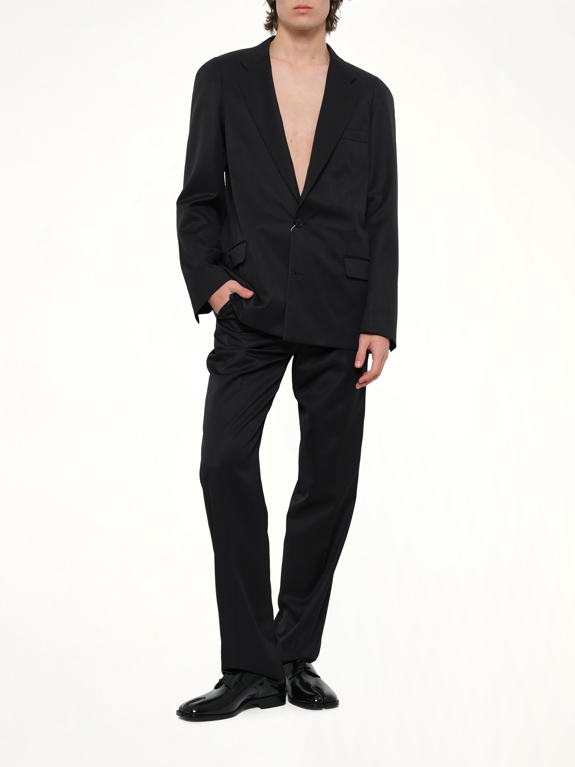 MAISON MARGIELA Compact Light Wool Suit Pants in Black Full Reference from MARAIS