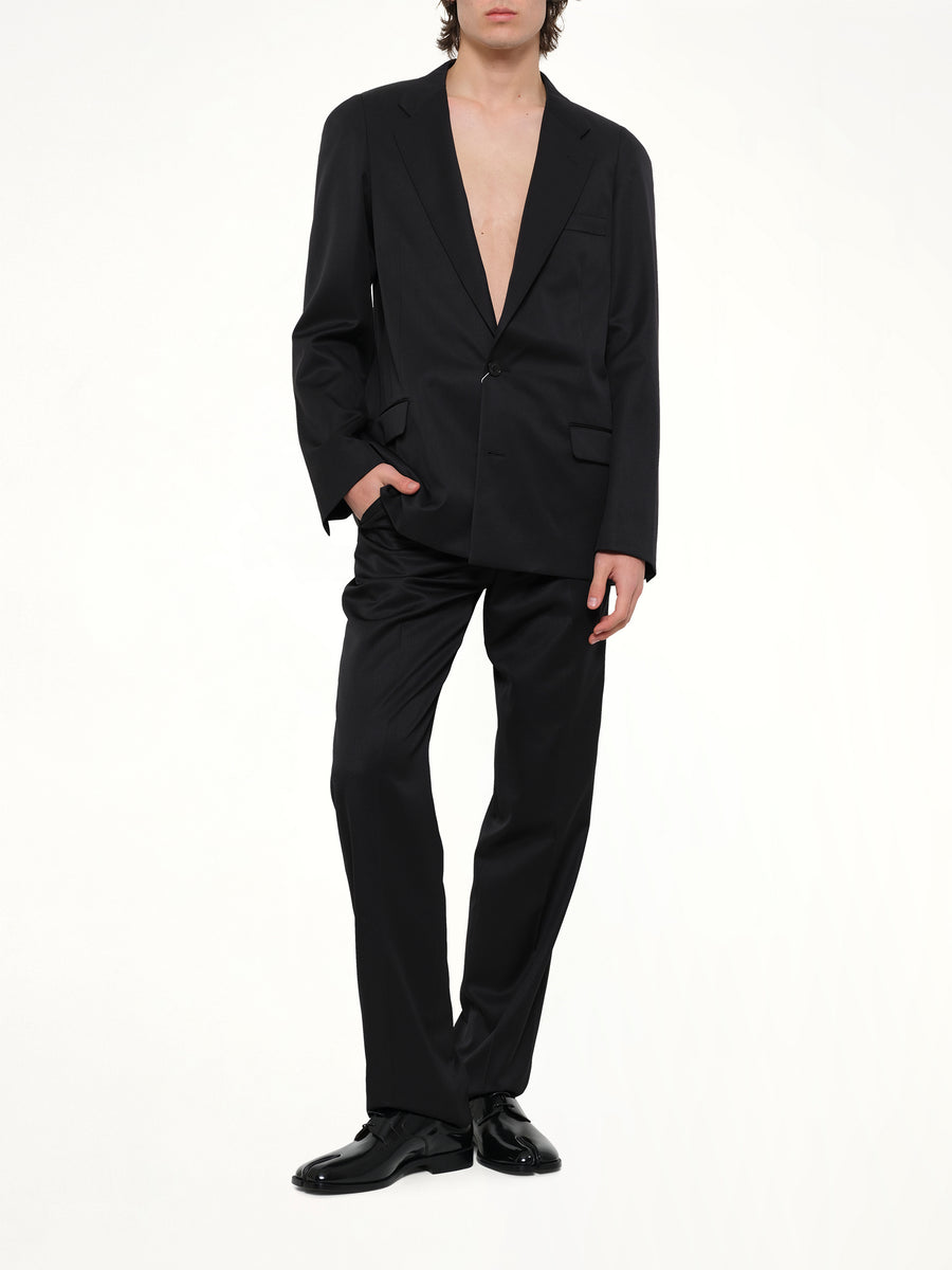 Compact Light Wool Suit Pants in Black