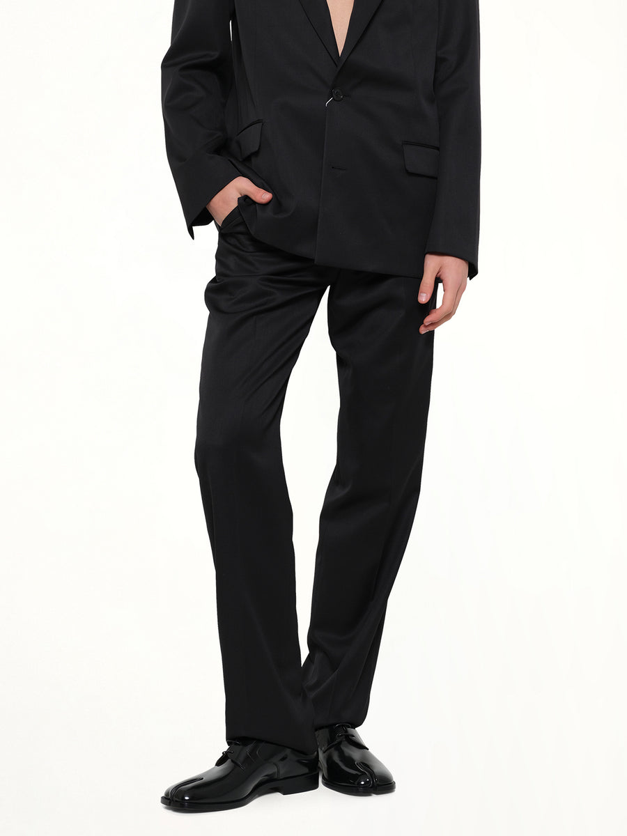 Compact Light Wool Suit Pants in Black