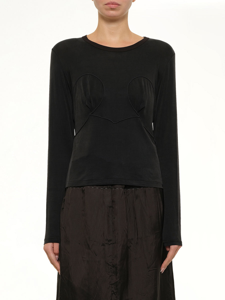 Cut-out Long Sleeve T-Shirt in Black