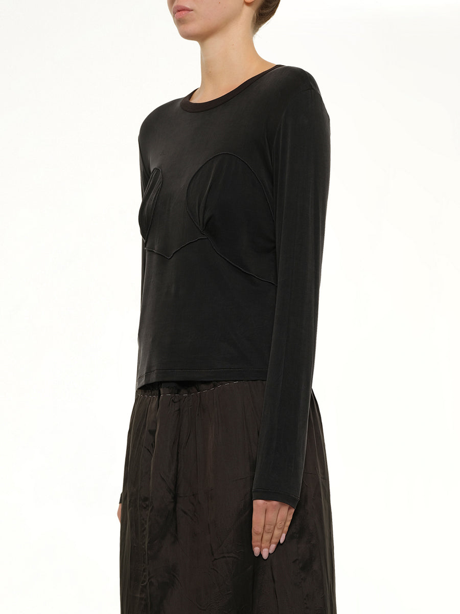Cut-out Long Sleeve T-Shirt in Black