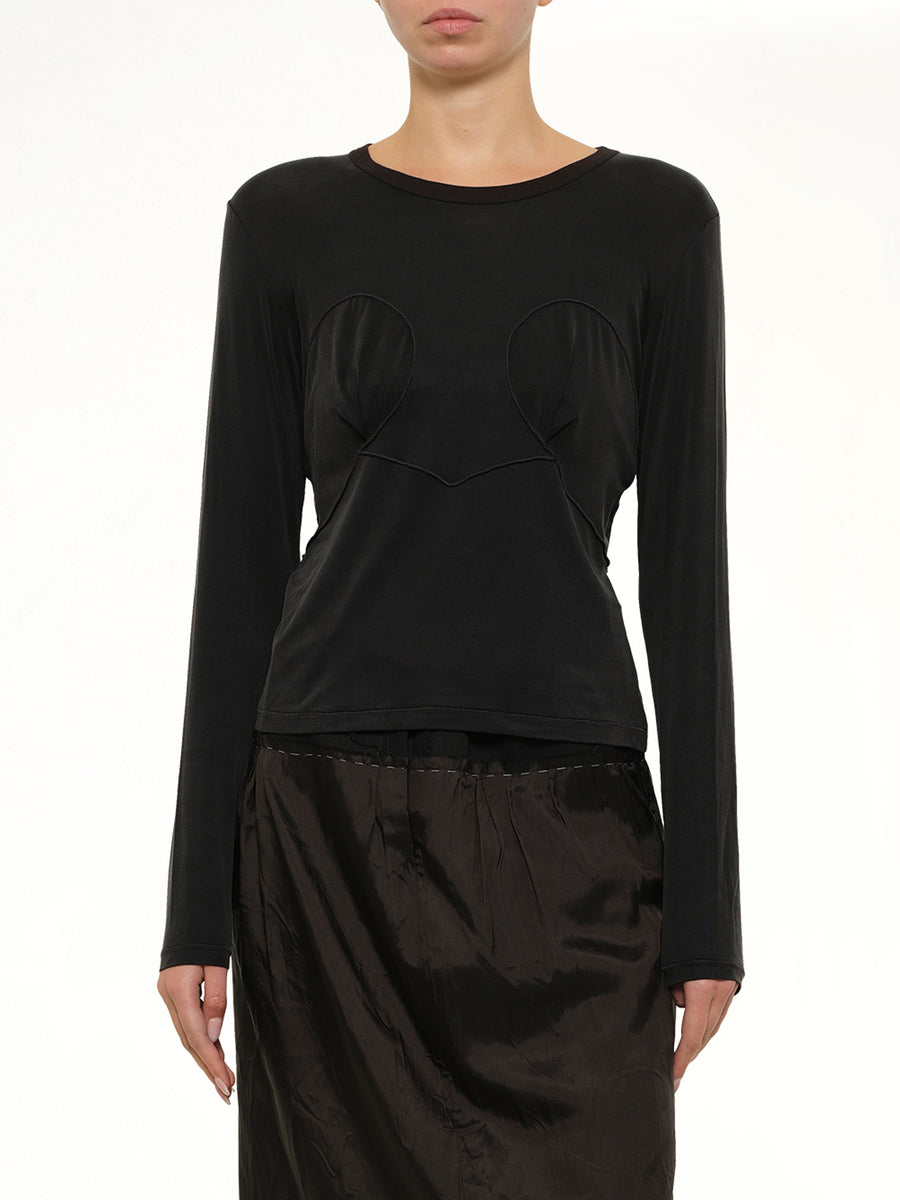 Cut-out Long Sleeve T-Shirt in Black