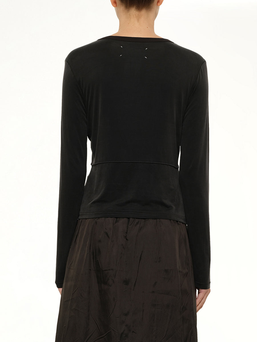 Cut-out Long Sleeve T-Shirt in Black