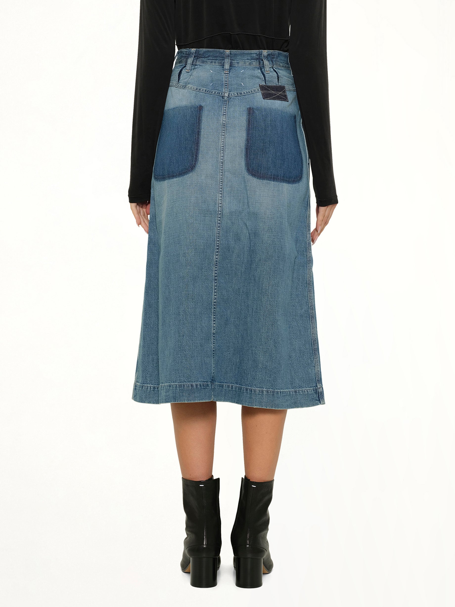 MAISON MARGIELA , Denim Skirt in Medium Blue Vintage Back View from MARAIS