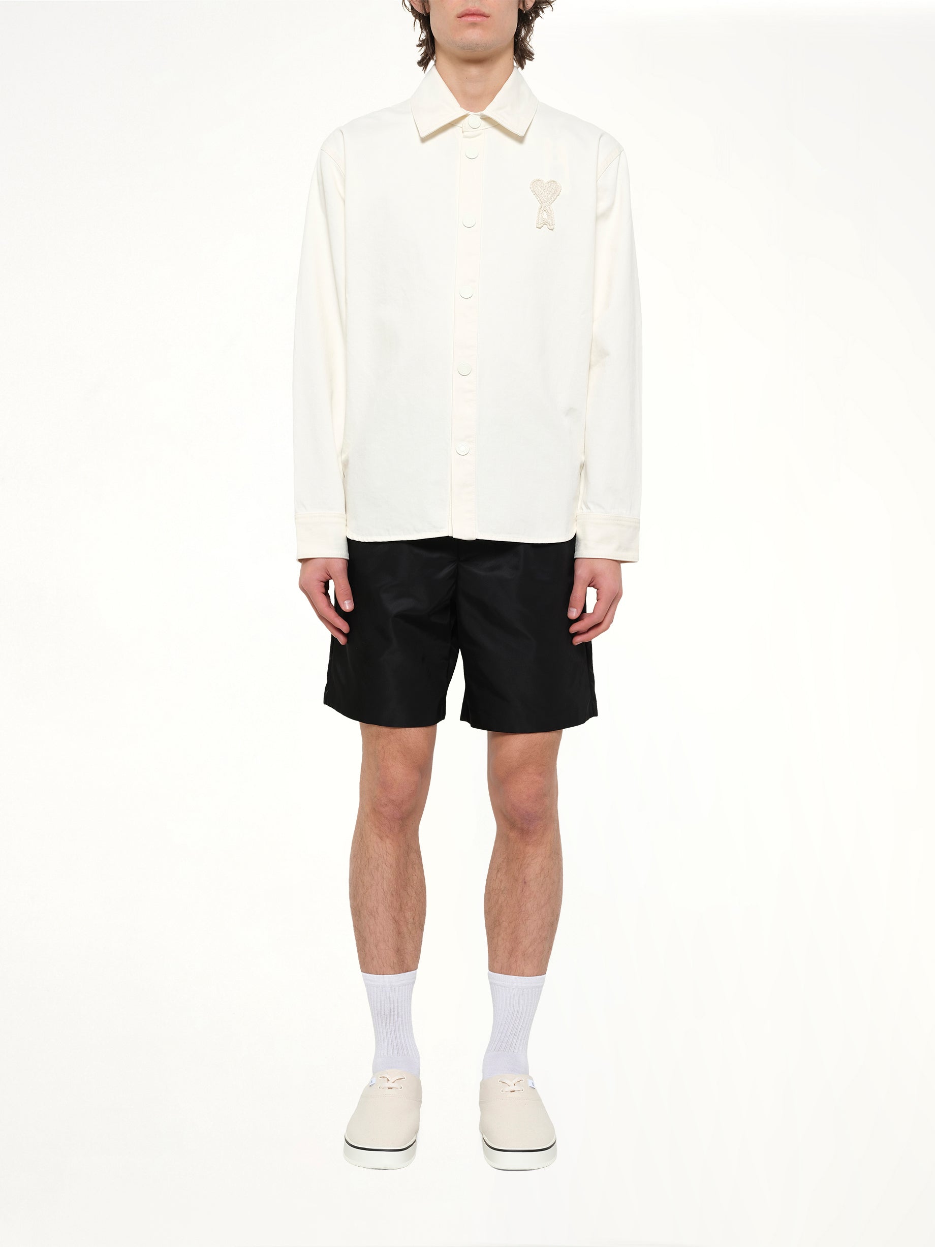 AMI PARIS Knitted ADC Overshirt in Off White Model View from MARAIS