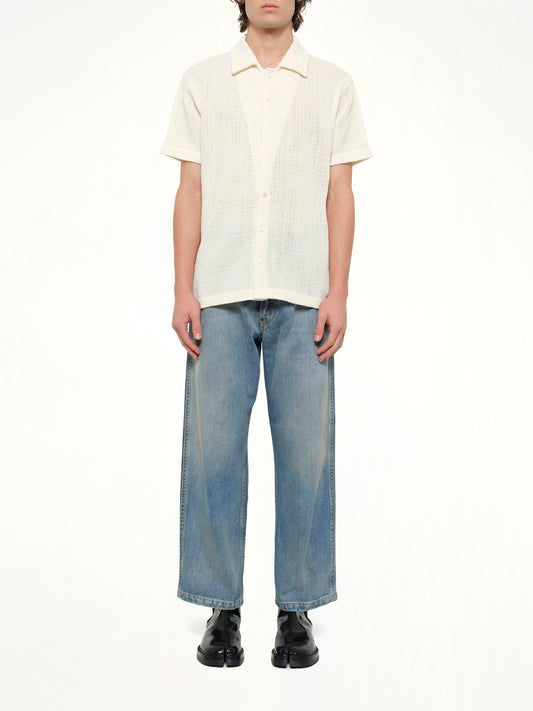 Linen Short Sleeve Shirt in Off White