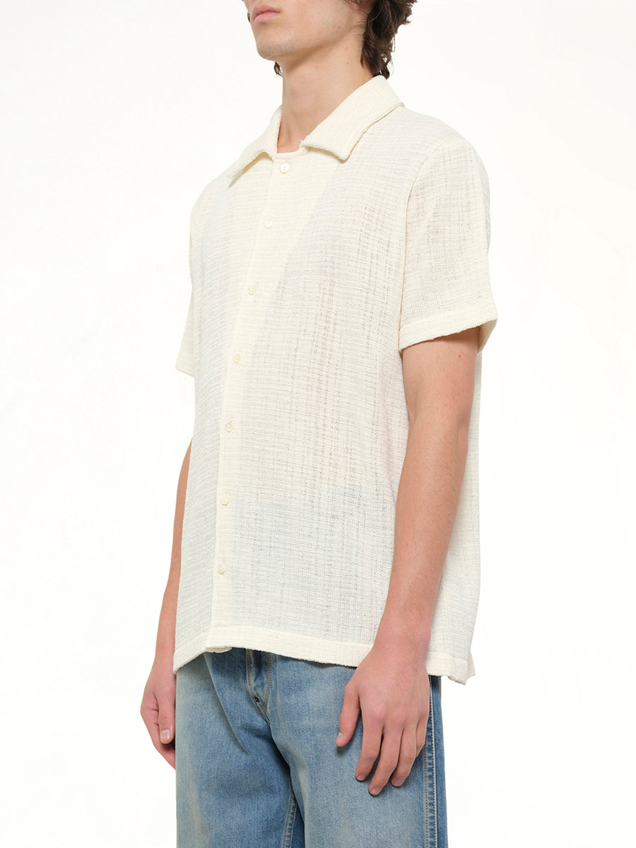Linen Short Sleeve Shirt in Off White