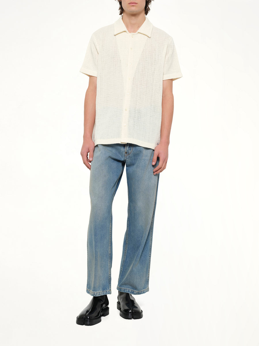 Linen Short Sleeve Shirt in Off White