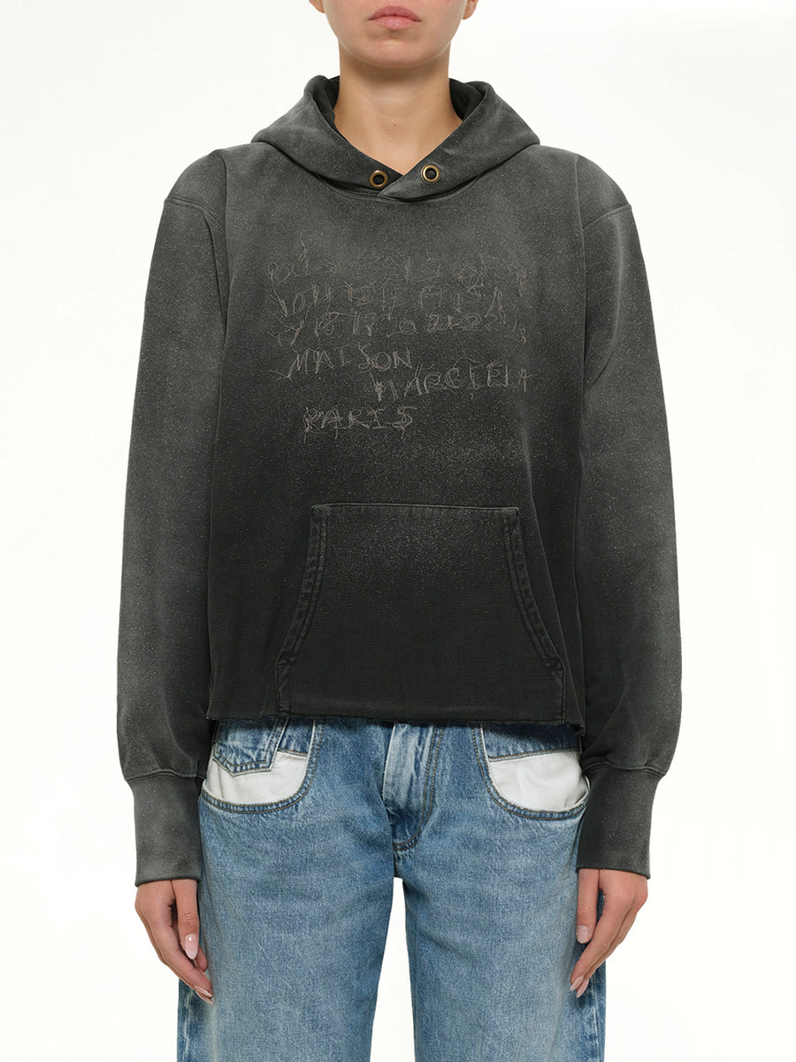 Number Hoodie in Washed Black
