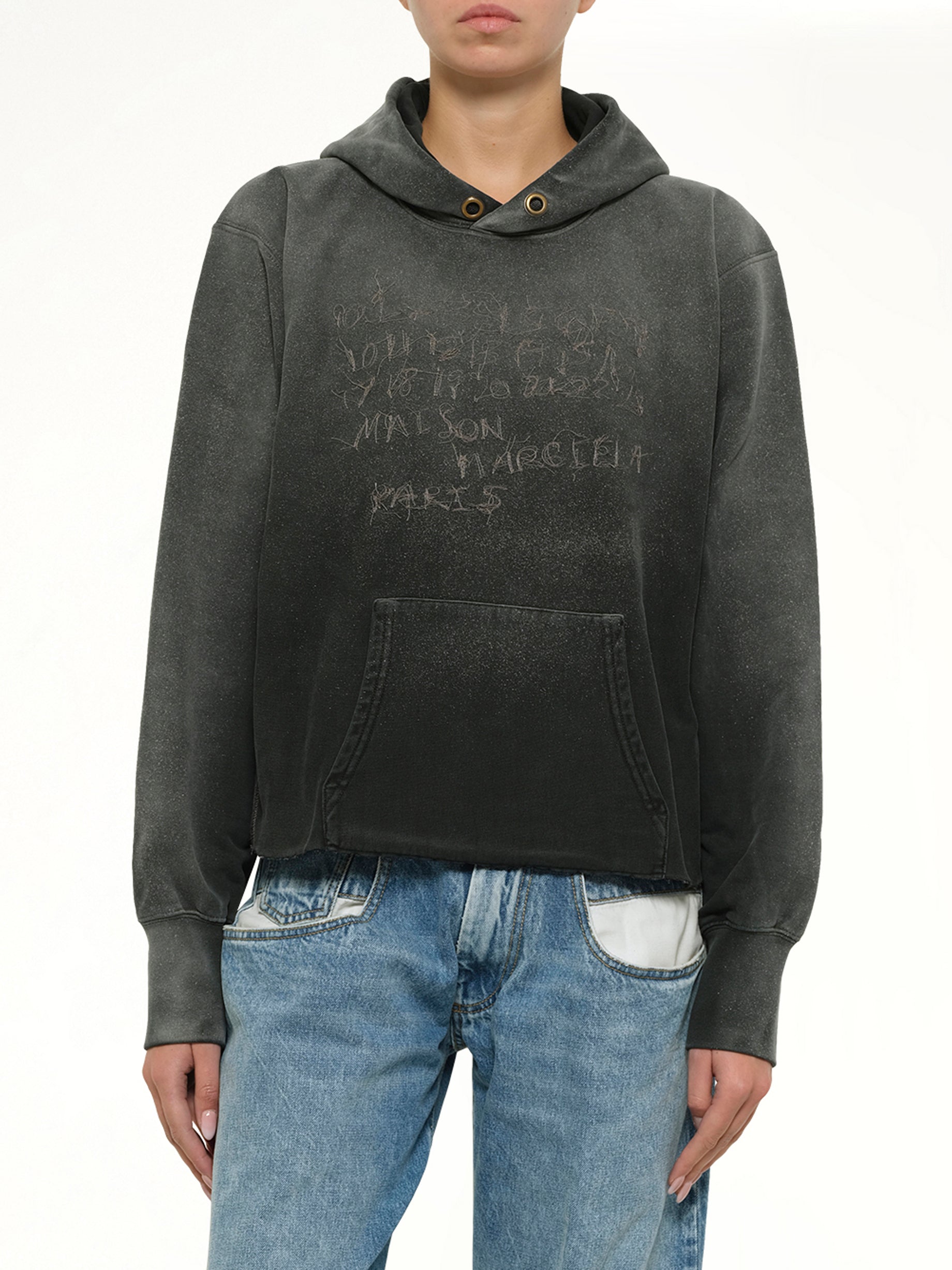 MAISON MARGIELA Number Hoodie in Washed Black Detail Shot from MARAIS