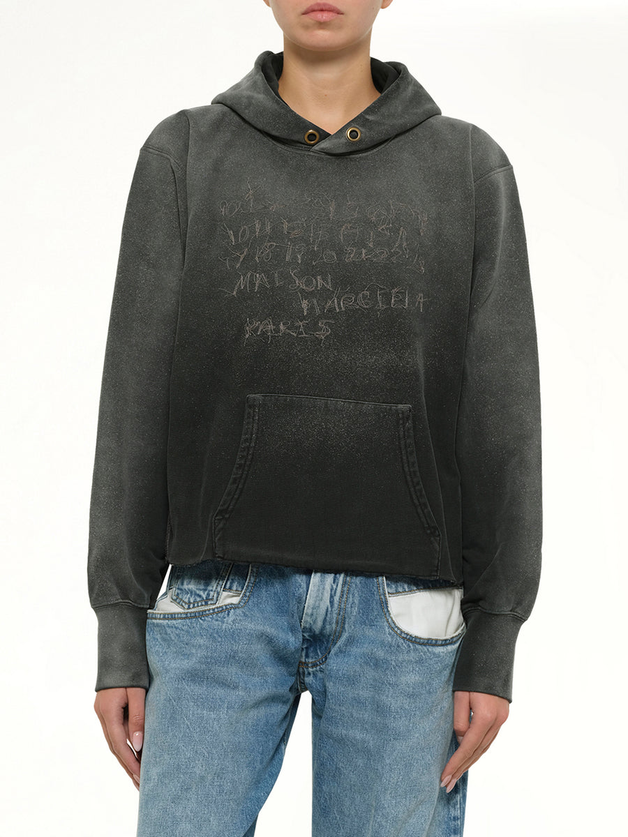 Number Hoodie in Washed Black
