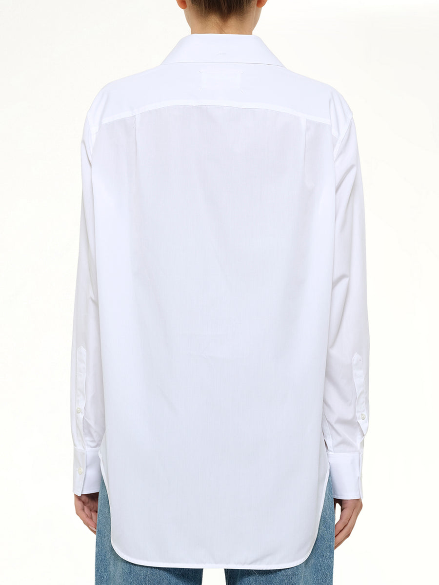 Open Neck Long Sleeve Shirt in White