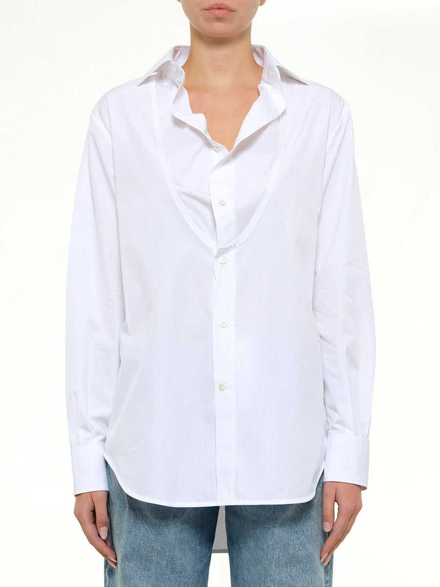 Open Neck Long Sleeve Shirt in White